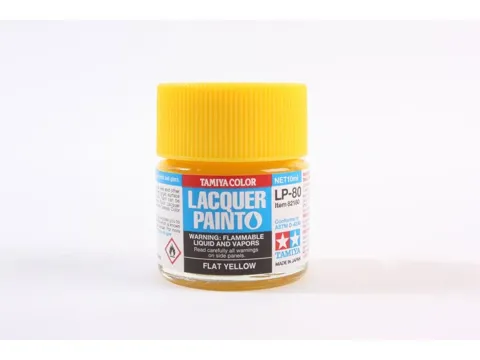 Skleněná lahvička lakové barvy Tamiya LP-80 žlutá matná Flat Yellow, 10 ml