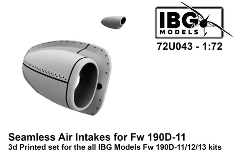 Sada IBG Models 72U043 — 3D tištěné bezešvé vstupy vzduchu pro Fw 190D-11/12/13 v měřítku 1/72