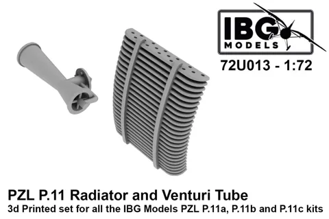 3D tištěná detailní sada IBG Models 72U013 – chladič a Venturiho trubice PZL P.11 v měřítku 1/72