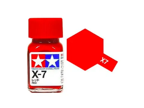 Skleněná lahvička emailové barvy Tamiya Enamel X-7 80007 červená lesklá, 10 ml