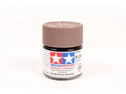 Skleněná lahvička akrylové barvy Tamiya 81533 Acrylic Mini X-33 Bronze 10 ml