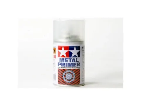 Sprej Tamiya 87061 Metal Primer 100 ml, čirý základ na kovové díly modelů