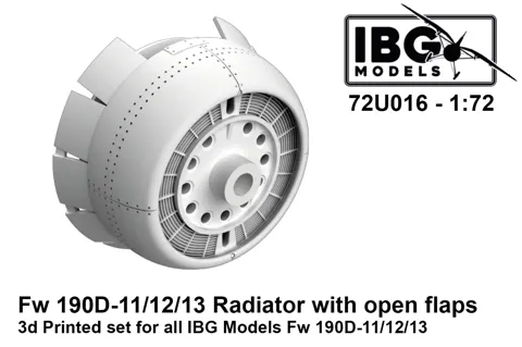 3D tištěná sada IBG Models 72U016 – chladič Fw 190D-11/12/13 s otevřenými klapkami, měřítko 1/72