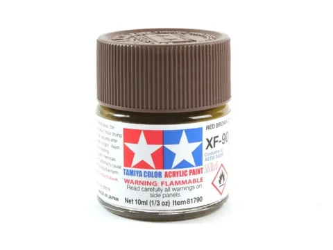 Skleněná lahvička akrylové barvy Tamiya Acrylic Mini XF-90 červenohnědá 2 matná, 10 ml