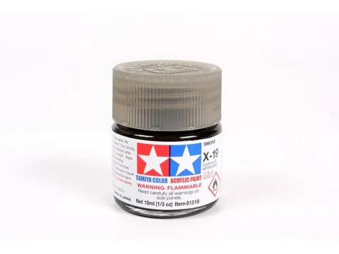 Skleněná lahvička akrylové barvy Tamiya Acrylic Mini X-19 Smoke kouřová 10 ml