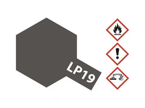 Skleněná lahvička lakové barvy Tamiya LP-19 Gun Metal kovová šedá 10 ml