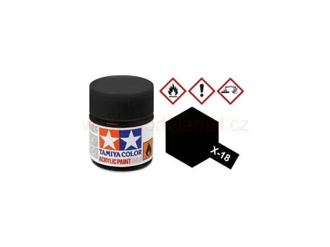 Skleněná lahvička akrylové barvy Tamiya Acrylic Mini X-18 pololesklá černá 10 ml