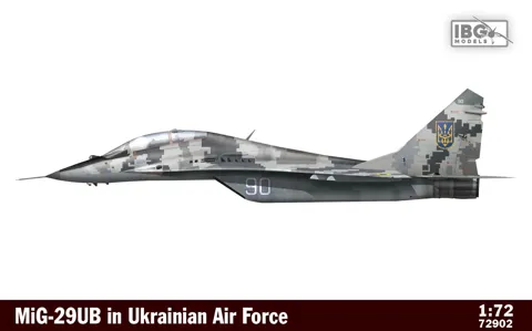 Krabice plastikové stavebnice IBG Models 72902 MiG-29UB ukrajinské letectvo v měřítku 1/72