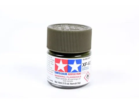 Skleněná lahvička akrylové barvy Tamiya Acrylic Mini XF-62 Olive Drab 10 ml