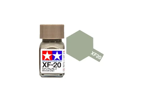 Skleněná lahvička emailové barvy Tamiya Enamel XF-20 středně šedá matná 10 ml