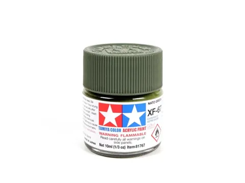 Skleněná lahvička akrylové barvy Tamiya Acrylic Mini XF-67 NATO Green 10 ml