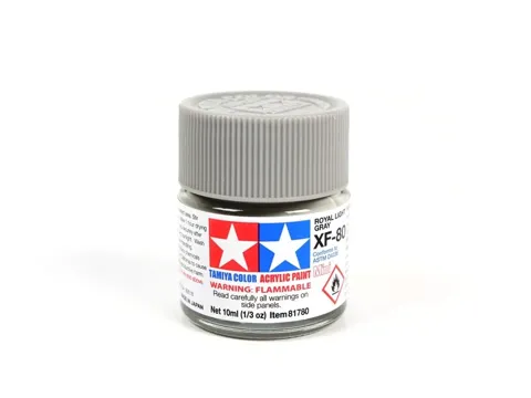 Skleněná lahvička akrylové barvy Tamiya Acrylic Mini XF-80 světle šedá královská 10 ml