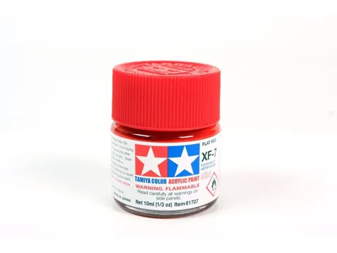Lahvička akrylové barvy Tamiya Acrylic Mini XF-7 Flat Red 10 ml