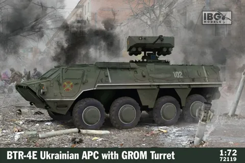 Krabice stavebnice IBG Models 72119 BTR-4E s věží GROM v měřítku 1/72
