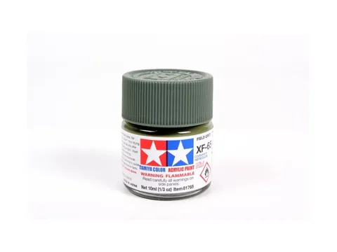 Skleněná lahvička akrylové barvy Tamiya Acrylic Mini XF-65 Field Grey 10 ml
