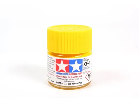 Skleněná lahvička akrylové barvy Tamiya Acrylic Mini XF-3 81703 žlutá matná, 10 ml