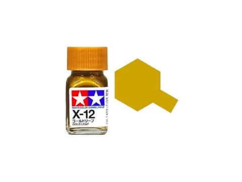 Skleněná lahvička emailové barvy Tamiya Enamel X-12 80012 zlatá metalická Gold Leaf 10 ml