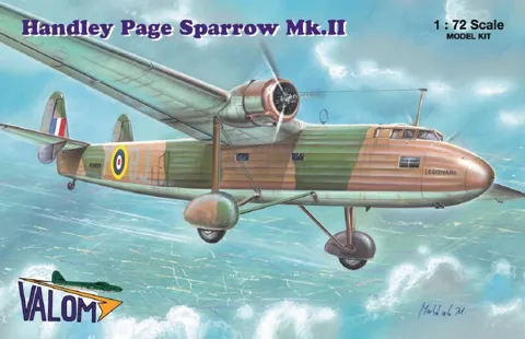 Krabice plastikové stavebnice Valom 72058 Handley Page Sparrow Mk.II v měřítku 1/72