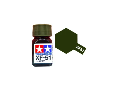 Skleněná lahvička emailové barvy Tamiya Enamel 80351 XF-51 khaki matná 10 ml