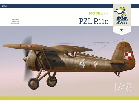 Krabice stavebnice Arma Hobby 40002 PZL P.11c v měřítku 1/48 s obtisky a fotoleptem