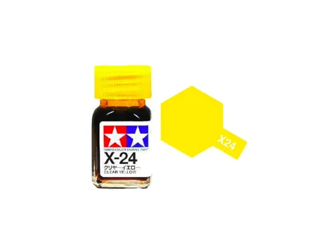 Skleněná lahvička emailové barvy Tamiya Enamel 80024 X-24 transparentní žlutá 10 ml