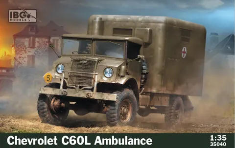 Krabice stavebnice IBG Models 35040 Chevrolet C60L sanitka v měřítku 1/35