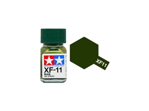 Skleněná lahvička emailové barvy Tamiya Enamel 80311 XF-11 J.N. Green 10 ml