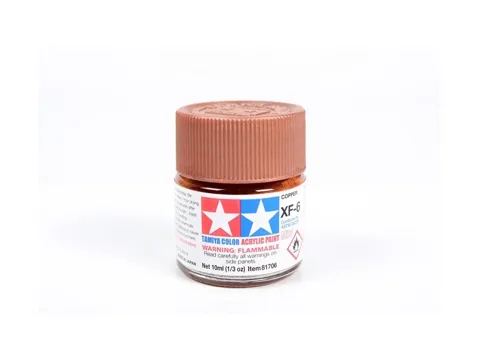 Skleněná lahvička akrylové barvy Tamiya Acrylic Mini XF-6 měděná 81706, 10 ml