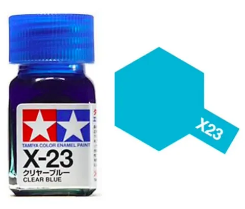 Skleněná lahvička emailové barvy Tamiya 80023 X-23 transparentní modrá, 10 ml