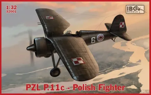 Krabice stavebnice IBG Models 32001 PZL P.11c v měřítku 1/32 – polský stíhací letoun