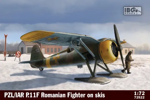 Krabice plastikové stavebnice IBG Models 72522 PZL/IAR P.11F na lyžích v měřítku 1/72