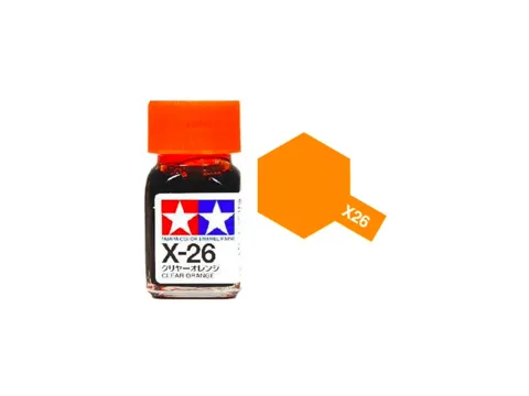 Skleněná lahvička emailové barvy Tamiya Enamel X-26 transparentní oranžová 10 ml