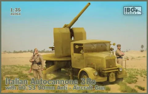 Krabice plastikové stavebnice IBG Models 35063 Autocannone 3Ro s kanónem 90/53 v měřítku 1/35