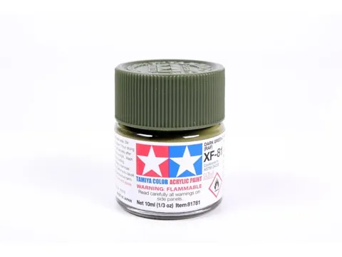 Lahvička akrylové barvy Tamiya Acrylic Mini XF-81 tmavě zelená RAF 10 ml