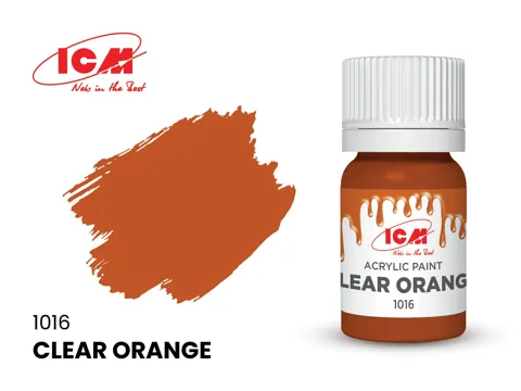 Lahvička akrylové barvy ICM Acrylic 1016 transparentní oranžová Clear Orange 12 ml