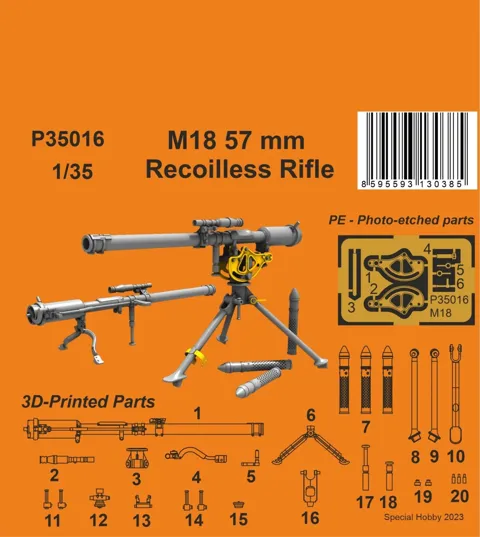 Resinový 3D tištěný set CMK P35016 1/35 bezzákluzové dělo M18 57 mm