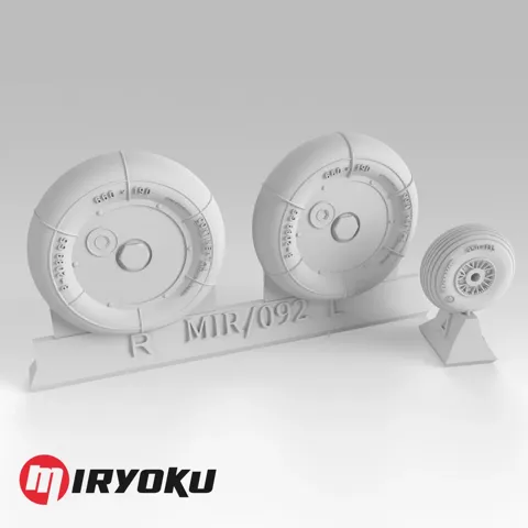 3D tištěná kola Miryoku MIR-092 pro Bf 109 G se šroubovaným diskem 660 × 190 v měřítku 1/35