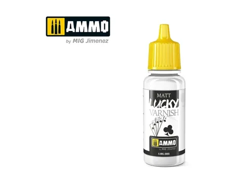 Lahvička matného akrylového laku AMMO Mig A.MIG-2055 Lucky Varnish Matt 17 ml