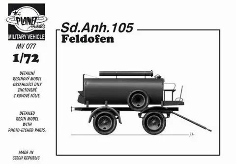 Resinová stavebnice CMK MV077 Sd.Anh.105 Feldofen v měřítku 1/72 – německá polní pec na přívěsu