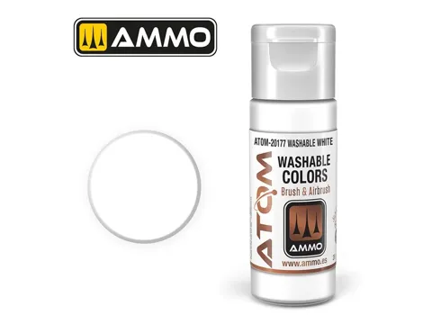 Lahvička akrylové barvy AMMO Mig ATOM 20177 Washable White 20 ml