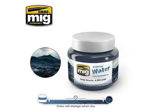 Nádoba akrylového vodního efektu AMMO Mig 2200 Acrylic Water Deep Oceans 250 ml