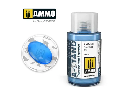 Lahvička lakové barvy AMMO Mig A-STAND A.MIG-2403 transparentní modrá 30 ml