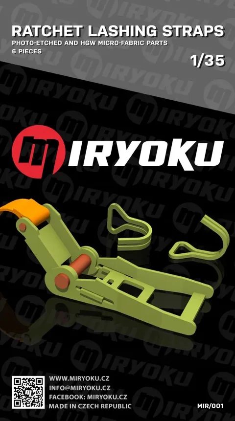 Miryoku MIR-001 ráčnové upínací popruhy 1/35 – fotoleptané díly a mikrotextilní pásky
