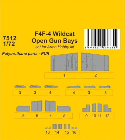 Resinová sada CMK 7512 otevřené zbraňové šachty F4F-4 Wildcat 1/72 pro Arma Hobby