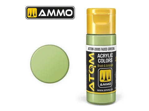 Lahvička akrylové barvy AMMO Mig ATOM COLOR ATOM-20085 vybledlá zelená Faded Green 20 ml