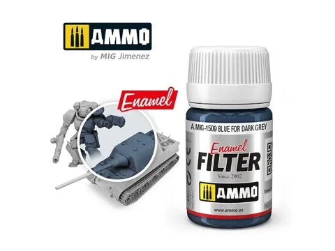 Lahvička enamelového filtru AMMO Mig A.MIG-1509 Blue for Dark Grey 35 ml
