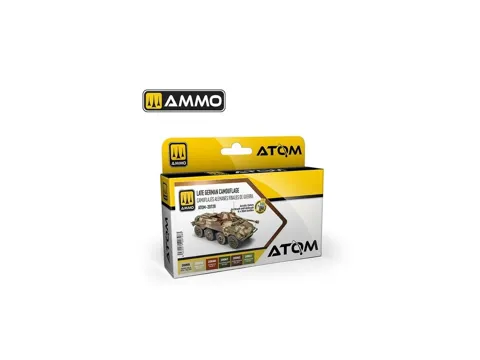Papírová krabička se šesti lahvičkami barev AMMO Mig ATOM-20728 pozdní německá kamufláž, 20 ml