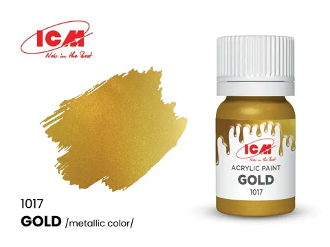 Lahvička akrylové barvy ICM Acrylic zlatá (Gold) 12 ml