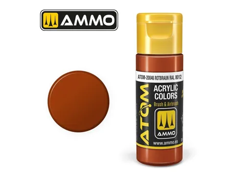 Lahvička akrylové barvy AMMO Mig ATOM COLOR 20046 červenohnědá RAL 8012, 20 ml