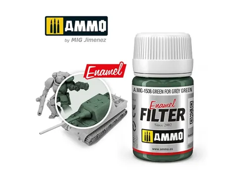 Lahvička enamelového filtru AMMO Mig A.MIG-1508 Green for Grey Green 35 ml